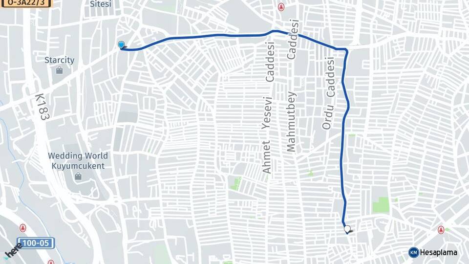 İstanbul Bahçelievler Yenibosna Bahçelievler Arası Kaç Km - Yol Haritası