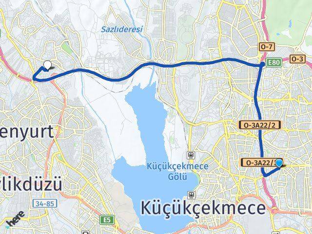 İstanbul Bahçelievler Yenibosna Esenkent Esenyurt Arası Kaç Km - Yol Haritası