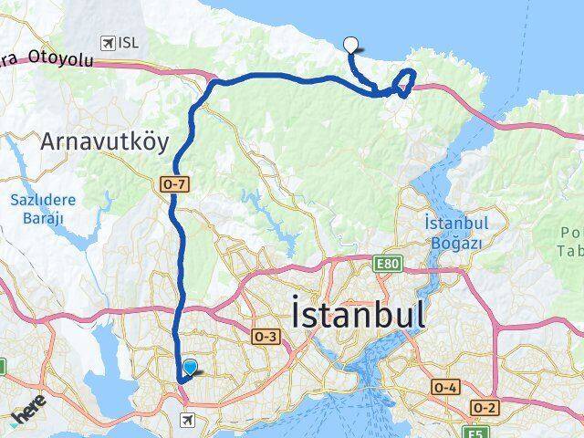 İstanbul Bahçelievler Yenibosna Kısırkaya Sarıyer Arası Kaç Km - Yol Haritası