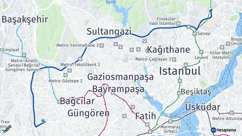 İstanbul Bahçelievler Yenibosna Maslak Sarıyer Arası Kaç Km - Yol Haritası