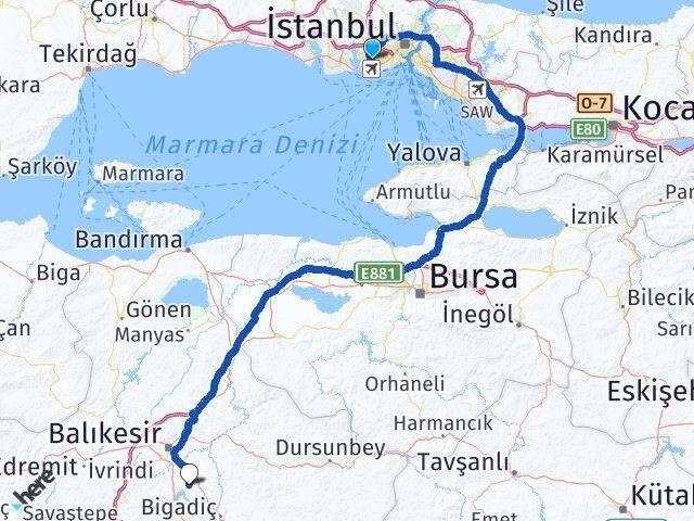 İstanbul Bahçelievler Yenibosna Orhanlı Altıeylül Balıkesir Arası Kaç Km - Yol Haritası