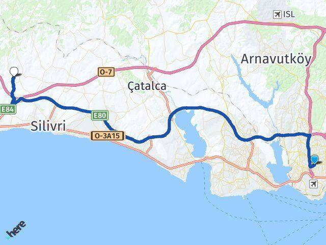 İstanbul Bahçelievler Yenibosna Seymen Silivri Arası Kaç Km - Yol Haritası