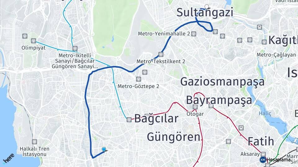 İstanbul Bahçelievler Yenibosna Sultangazi Arası Kaç Km - Yol Haritası