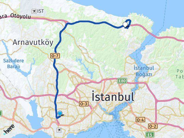 İstanbul Bahçelievler Yenibosna Uskumruköy Sarıyer Arası Kaç Km - Yol Haritası