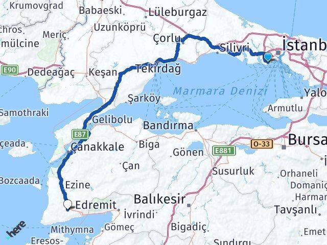 İstanbul Bakırköy Ataköy Ayvacık Çanakkale Arası Kaç Km - Yol Haritası