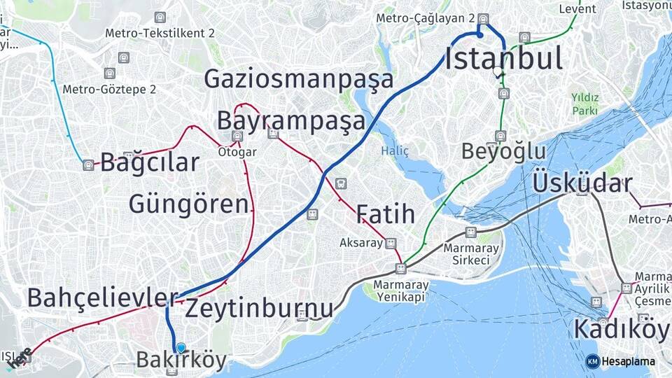 İstanbul Bakırköy Bomonti Şişli Arası Kaç Km - Yol Haritası