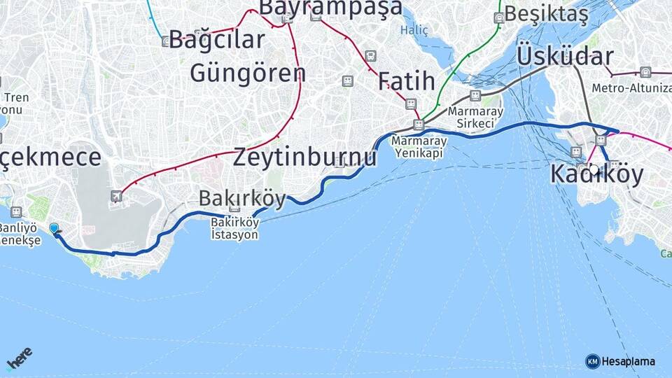 İstanbul Bakırköy Florya Kadıköy Arası Kaç Km - Yol Haritası