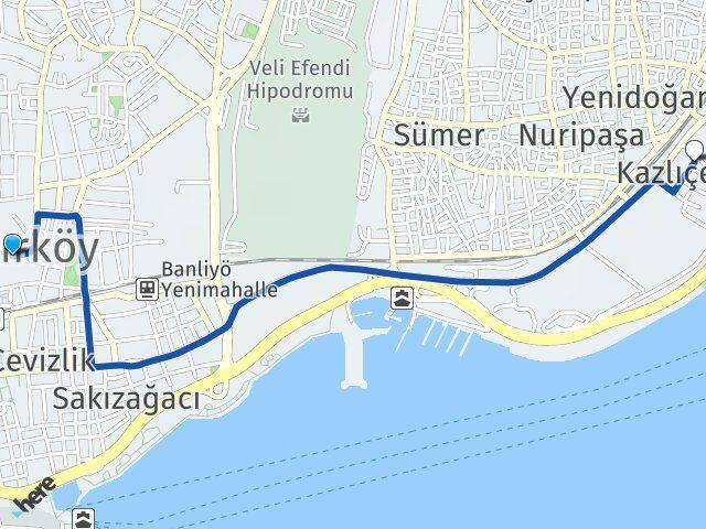 İstanbul Bakırköy Kazlıçeşme Zeytinburnu Arası Kaç Km - Yol Haritası