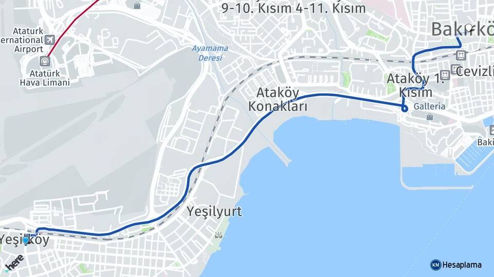 İstanbul Bakırköy Yeşilköy Bakırköy Arası Kaç Km - Yol Haritası