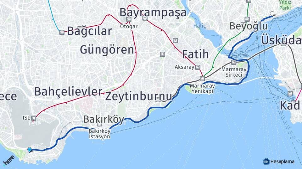 İstanbul Bakırköy Yeşilköy Beşiktaş Arası Kaç Km - Yol Haritası