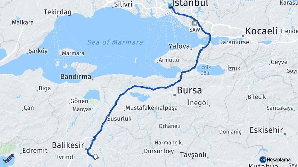 İstanbul Balıkesir Üniversitesi Arası Kaç Km - Yol Haritası