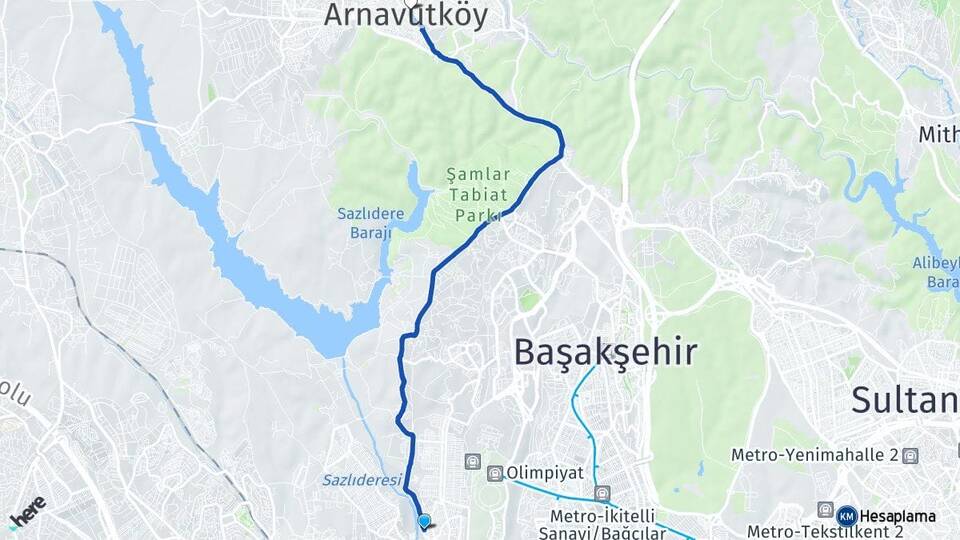 İstanbul Başakşehir Altınşehir Arnavutköy Arası Kaç Km - Yol Haritası