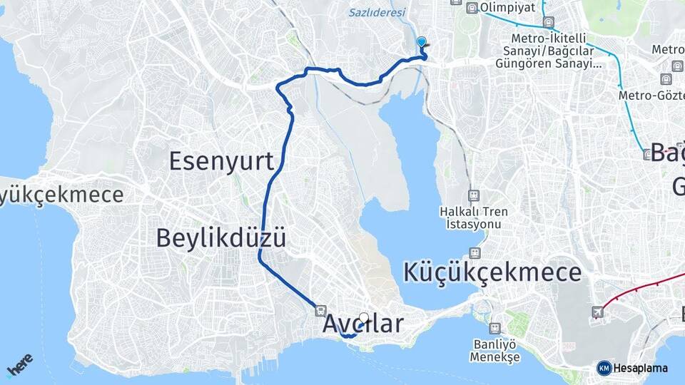 İstanbul Başakşehir Altınşehir Avcılar Arası Kaç Km - Yol Haritası