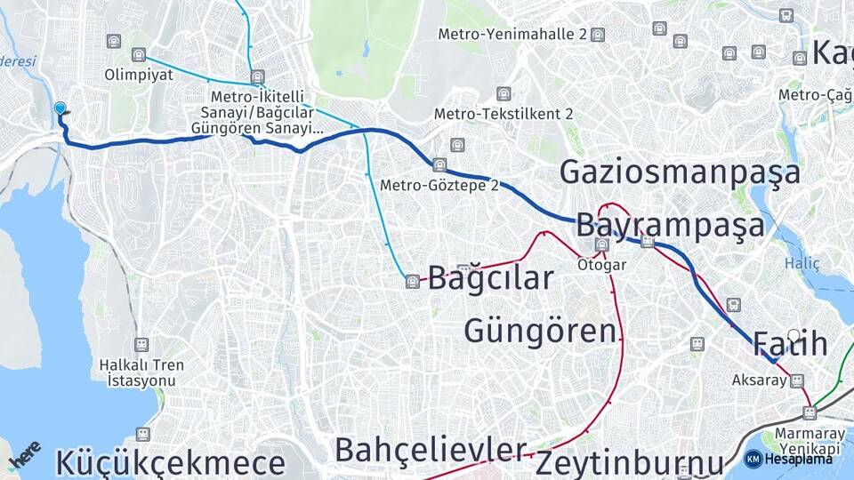 İstanbul Başakşehir Altınşehir Fatih Arası Kaç Km - Yol Haritası