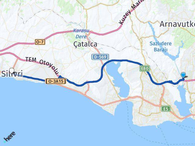 İstanbul Başakşehir Altınşehir Silivri Arası Kaç Km - Yol Haritası