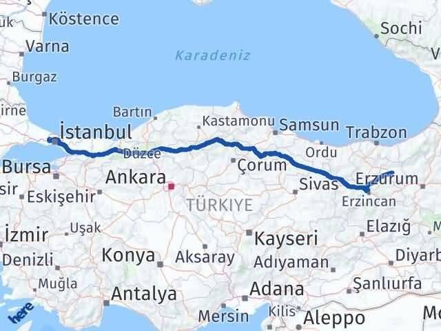 İstanbul Başakşehir Bayburt Arası Kaç Km - Yol Haritası