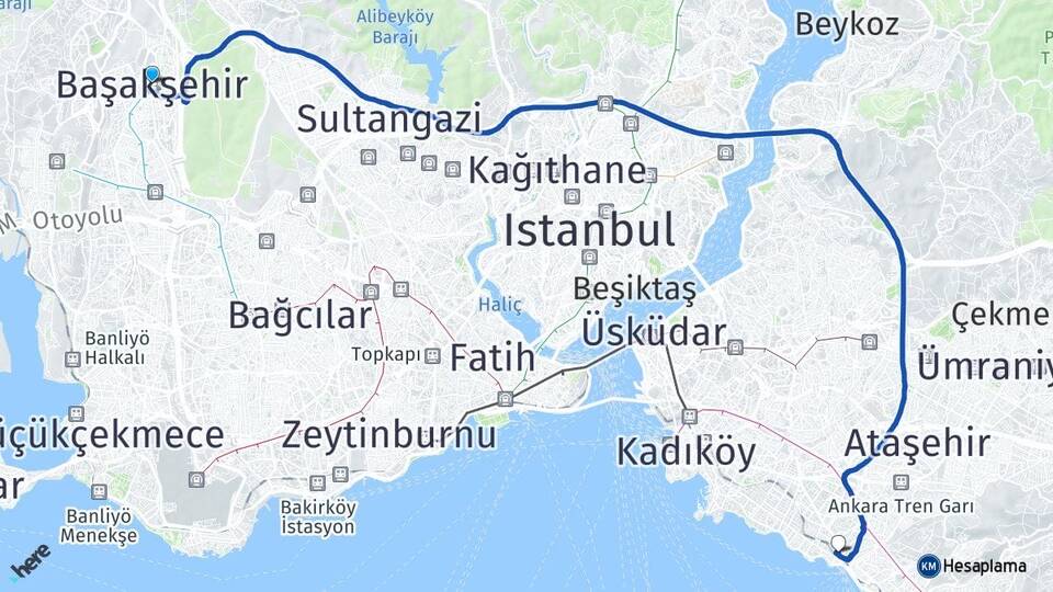İstanbul Başakşehir Bostancı Kadıköy Arası Kaç Km - Yol Haritası