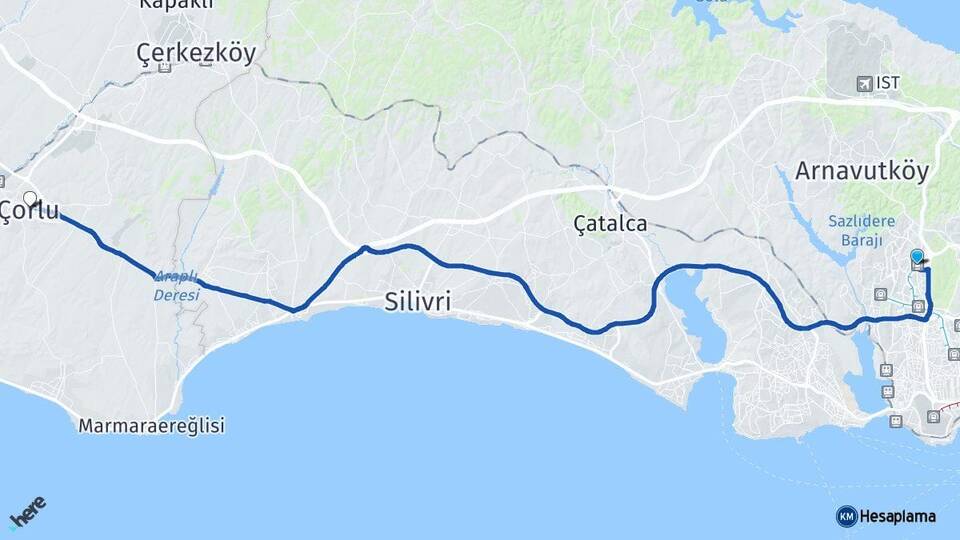 İstanbul Başakşehir Çorlu Tekirdağ Arası Kaç Saat? Yol Haritası, Yakıt, Rota ve Mesafe Hesaplama İstanbul Başakşehir Çorlu Tekirdağ Arası Kaç Km? Kaç Saat? Yol Haritası