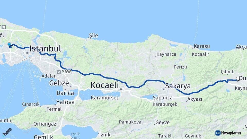 İstanbul Başakşehir Düzce Arası Kaç Km - Yol Haritası