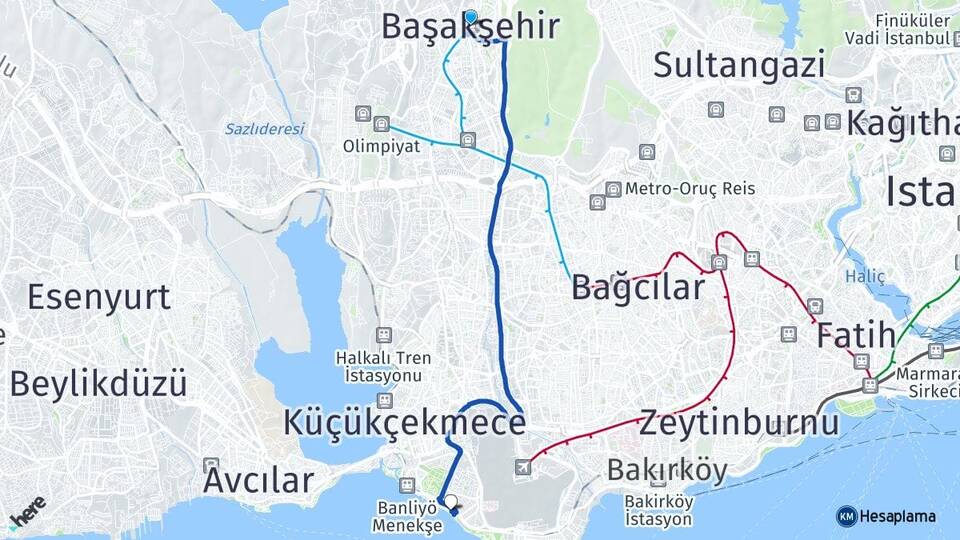 İstanbul Başakşehir Florya Bakırköy Arası Kaç Km - Yol Haritası