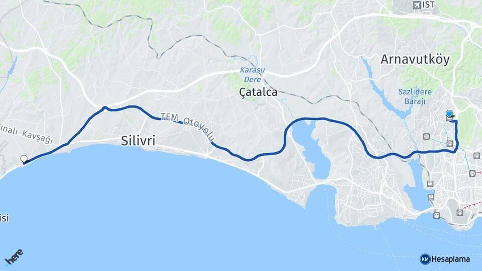 İstanbul Başakşehir Gümüşyaka Silivri Arası Kaç Km - Yol Haritası