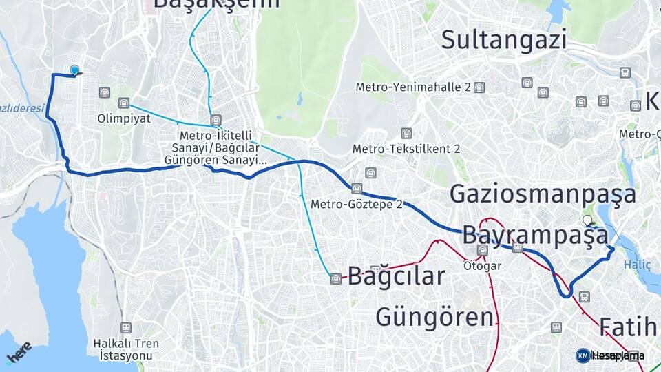 İstanbul Başakşehir Güvercintepe Eyüpsultan Arası Kaç Km - Yol Haritası