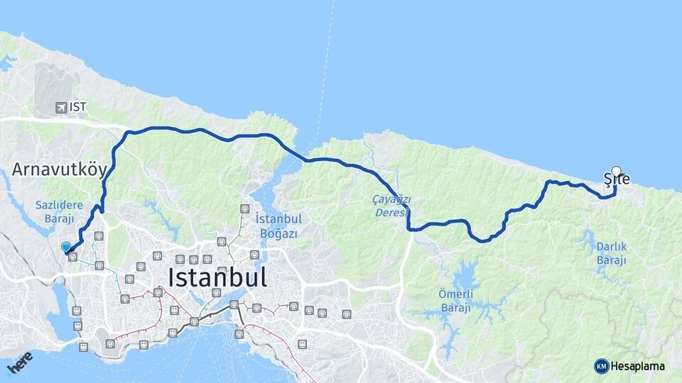 İstanbul Başakşehir Güvercintepe Şile Arası Kaç Km - Yol Haritası