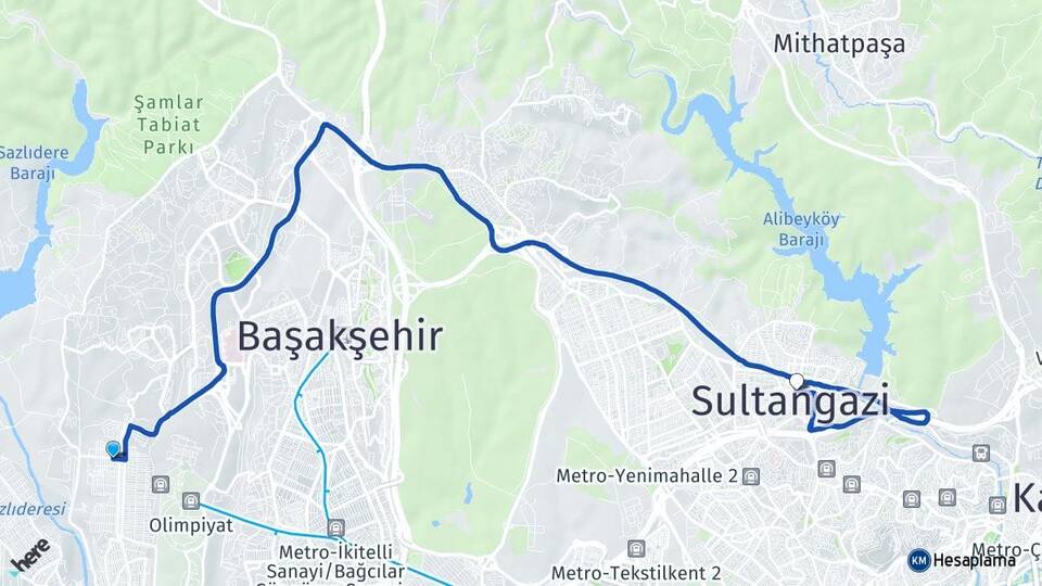 İstanbul Başakşehir Güvercintepe Sultangazi Arası Kaç Km - Yol Haritası