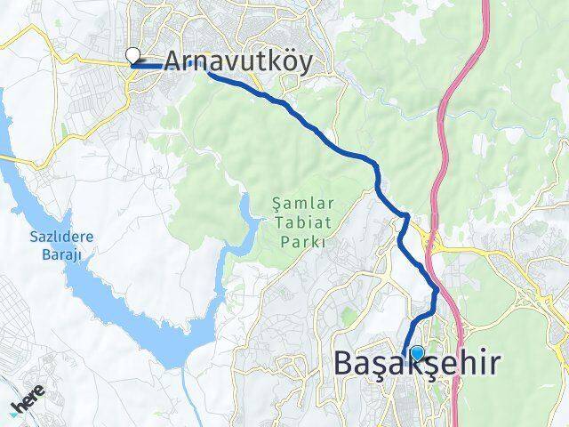 İstanbul Başakşehir Haraççı Arnavutköy Arası Kaç Km - Yol Haritası