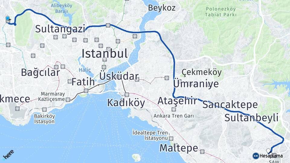 İstanbul Başakşehir Kurtköy Pendik Arası Kaç Km - Yol Haritası