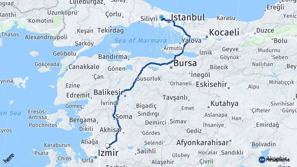 İstanbul Başakşehir Manisa Arası Kaç Km - Yol Haritası