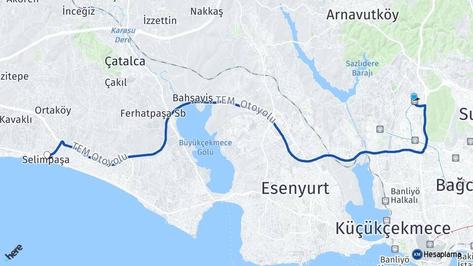 İstanbul Başakşehir Selimpaşa Silivri Arası Kaç Km - Yol Haritası