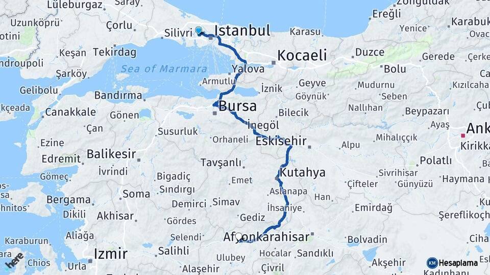 İstanbul Başakşehir Uşak Arası Kaç Km - Yol Haritası