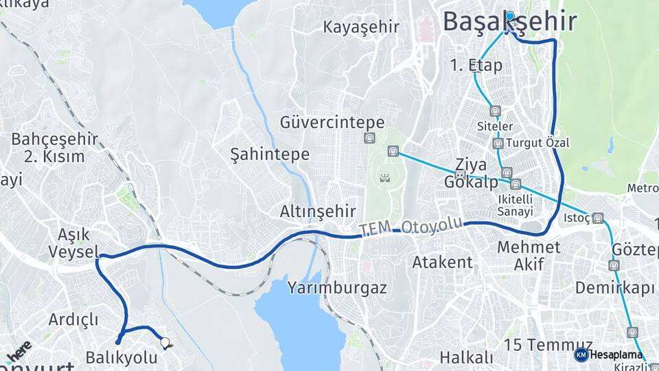İstanbul Başakşehir Yeşilkent Avcılar Arası Kaç Km - Yol Haritası