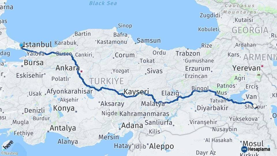 İstanbul Başkale Van Arası Kaç Km - Yol Haritası