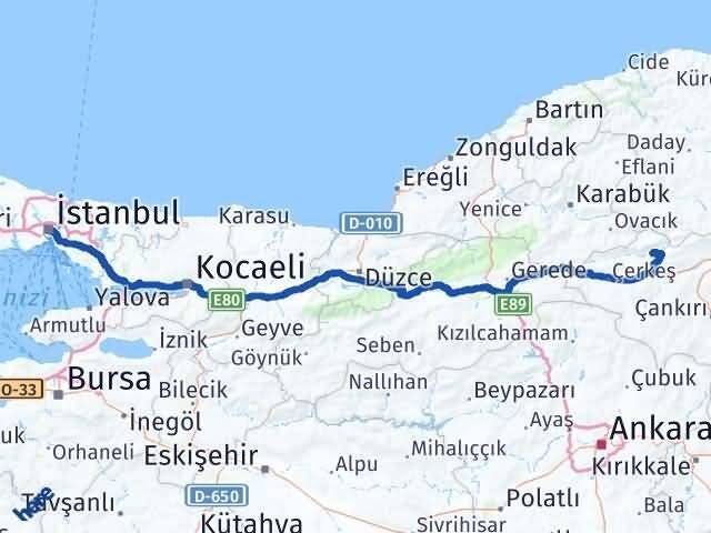 İstanbul Bayramören Çankırı Arası Kaç Km - Yol Haritası