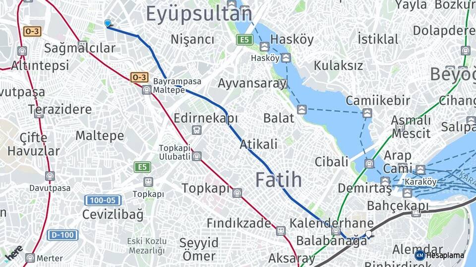 İstanbul Bayrampaşa Beyazıt Fatih Arası Kaç Km - Yol Haritası