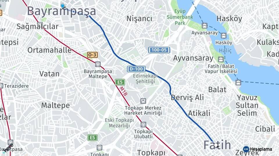 İstanbul Bayrampaşa Fatih Arası Kaç Km - Yol Haritası