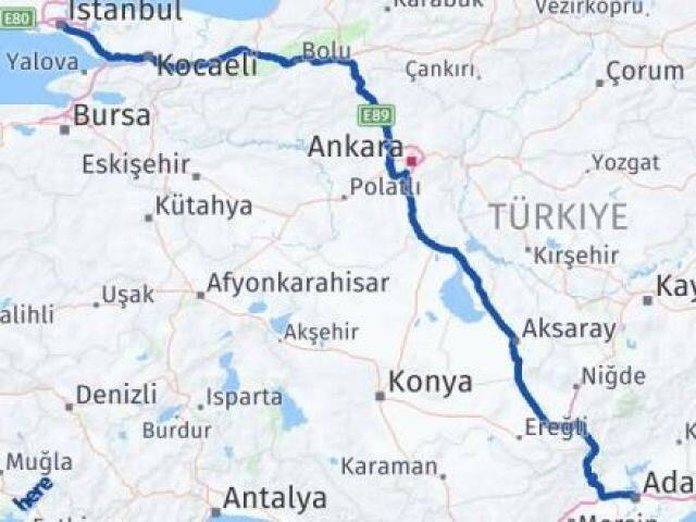 İstanbul Beşiktaş Adana Arası Kaç Km - Yol Haritası