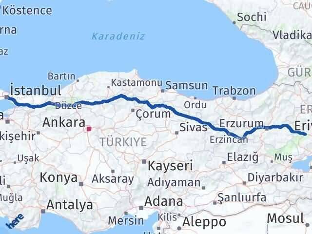 İstanbul Beşiktaş Ağrı Arası Kaç Km - Yol Haritası