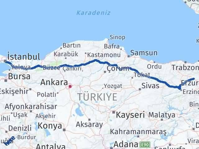 İstanbul Beşiktaş Bayburt Arası Kaç Km - Yol Haritası