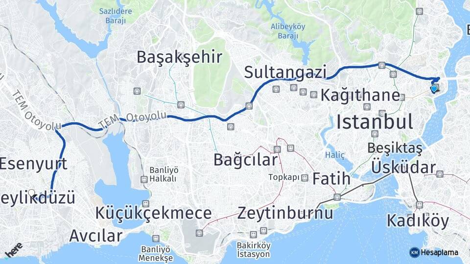 İstanbul Beşiktaş Bebek Beylikdüzü Arası Kaç Km - Yol Haritası