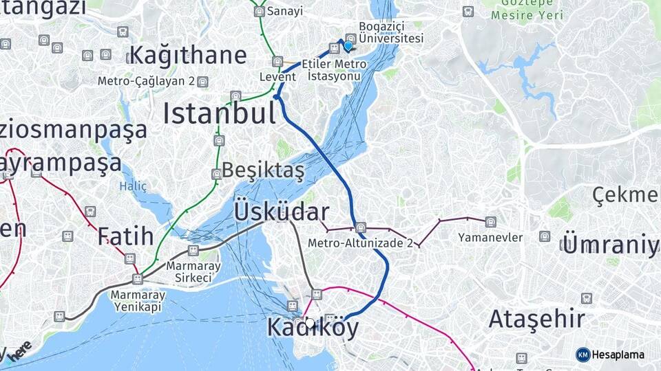 İstanbul Beşiktaş Bebek Kadıköy Arası Kaç Km - Yol Haritası