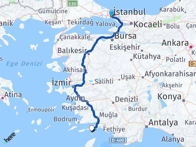 İstanbul Beşiktaş Bozburun Marmaris Muğla Arası Kaç Km - Yol Haritası