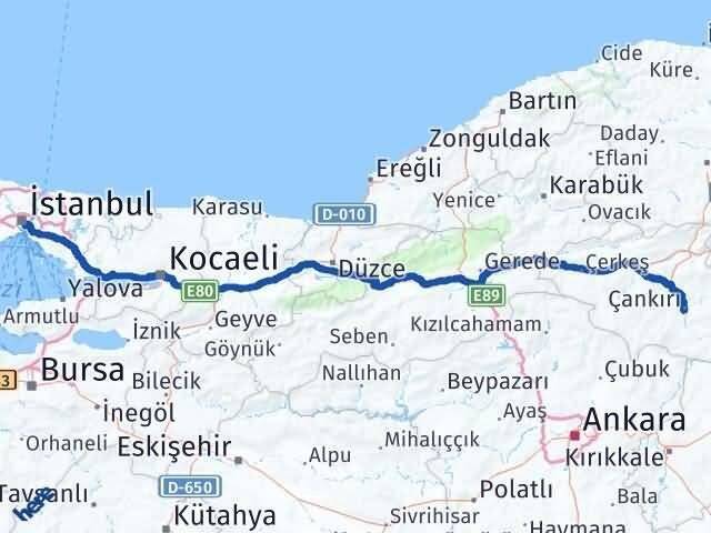 İstanbul Beşiktaş Çankırı Arası Kaç Km - Yol Haritası