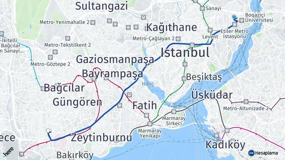 İstanbul Beşiktaş Etiler Bahçelievler Arası Kaç Km - Yol Haritası