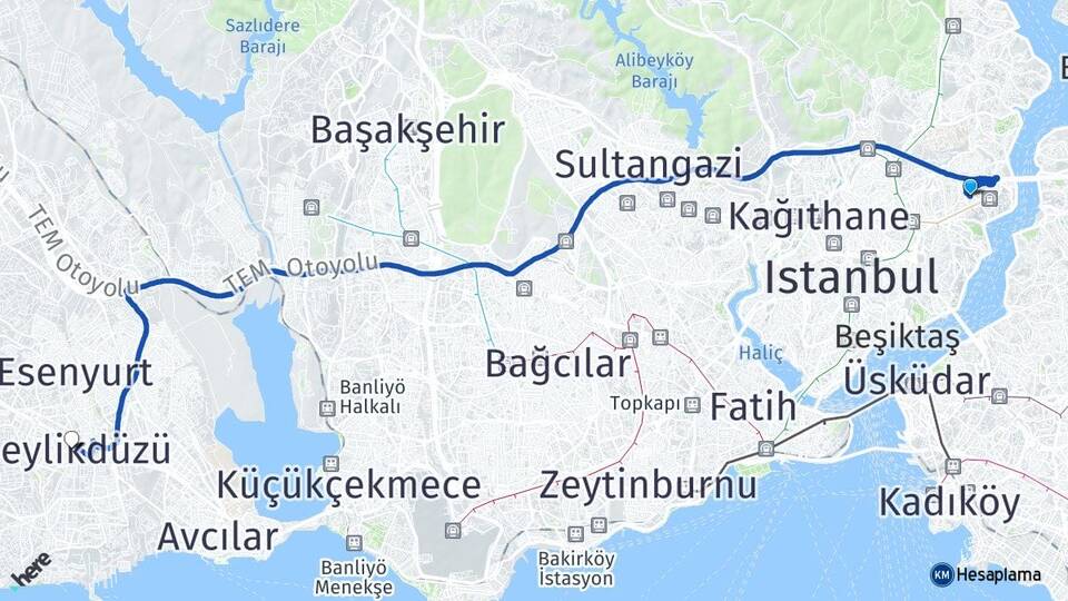 İstanbul Beşiktaş Etiler Beylikdüzü Arası Kaç Km - Yol Haritası