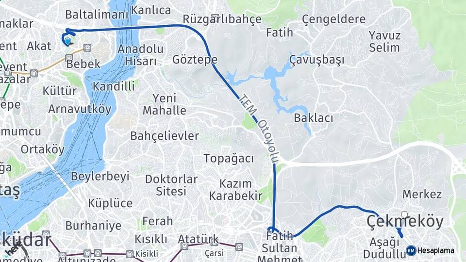 İstanbul Beşiktaş Etiler Çekmeköy Arası Kaç Km - Yol Haritası