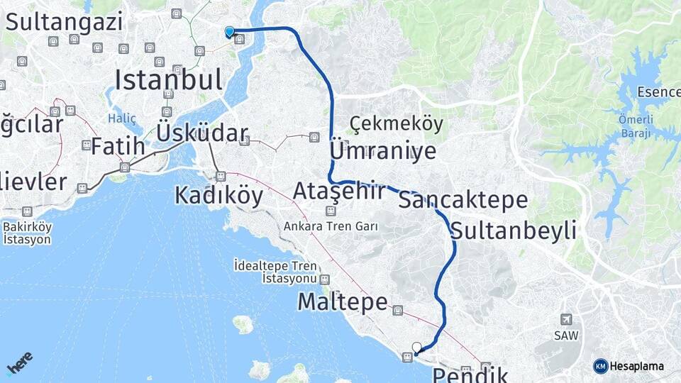 İstanbul Beşiktaş Etiler Kartal Arası Kaç Km - Yol Haritası