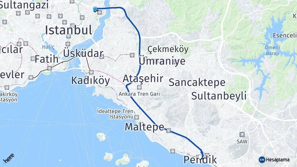 İstanbul Beşiktaş Etiler Pendik Arası Kaç Km - Yol Haritası